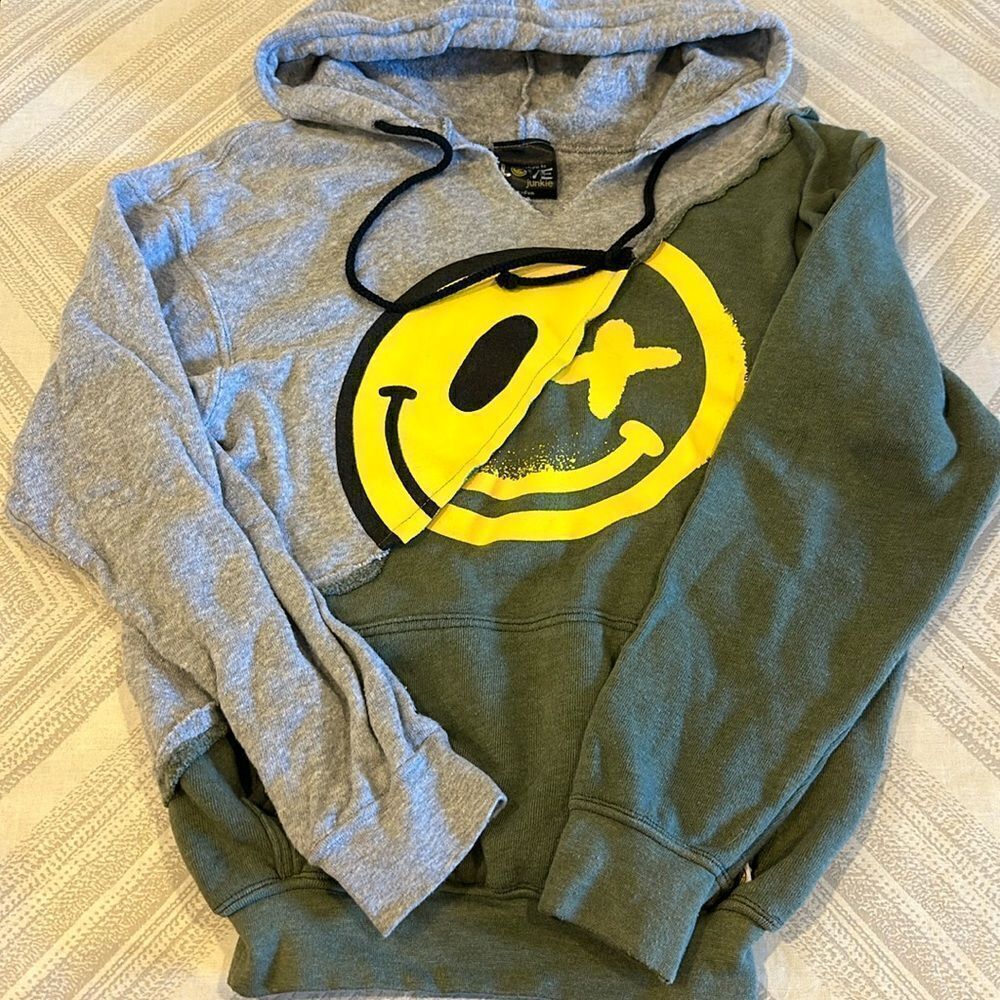 If Lost Return to Love Junkie Girls Split Smiley Face Hooded Sweatshirt - Size M